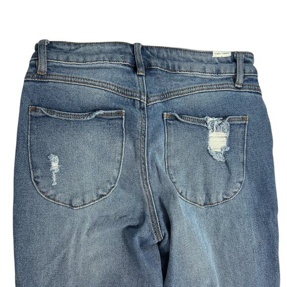 Almost Famous Distressed Denim 90's Flare Blue Jeans Sz 3 Bell Bottoms Stretch - Picture 7 of 14